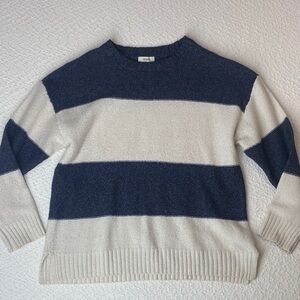 Kensie Women’s Blue and White Striped Crewneck Sweater